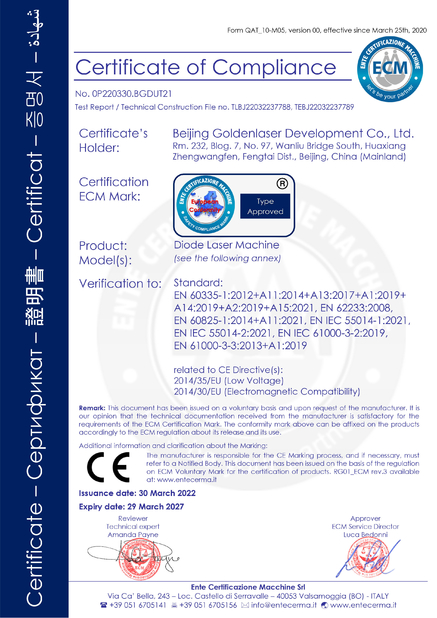 China Beijing Goldenlaser Development Co., Ltd certification